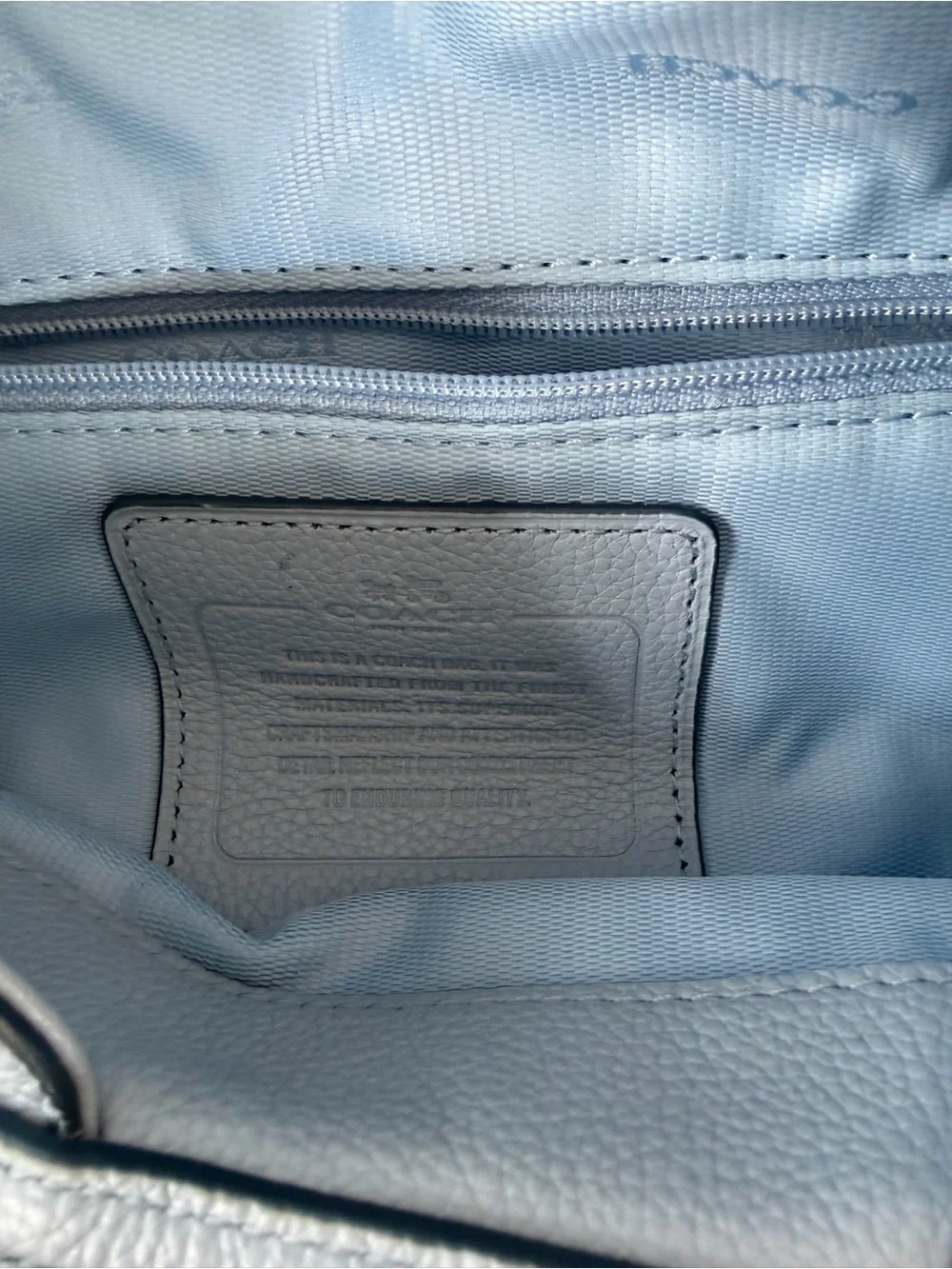 Coach Light Blue Pebble Leather Shoulder Bag with Embossed Horse & Carriage